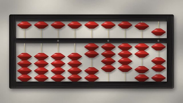 Wooden abacus counting up with beads flicked rod by rod, then cleared to zero, soft window light on desk, seamless loop in deep gray tones