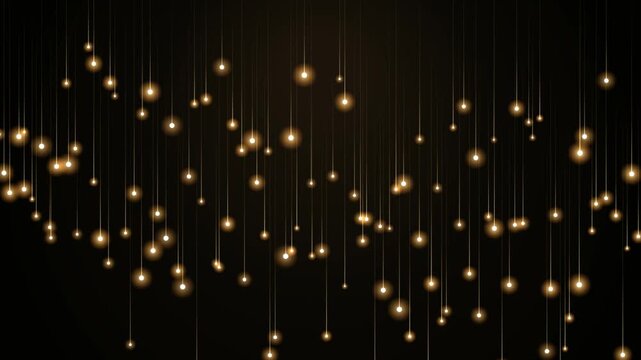Abstract Golden Glowing Light Orbs Hanging on Thin Vertical Threads Motion Graphic