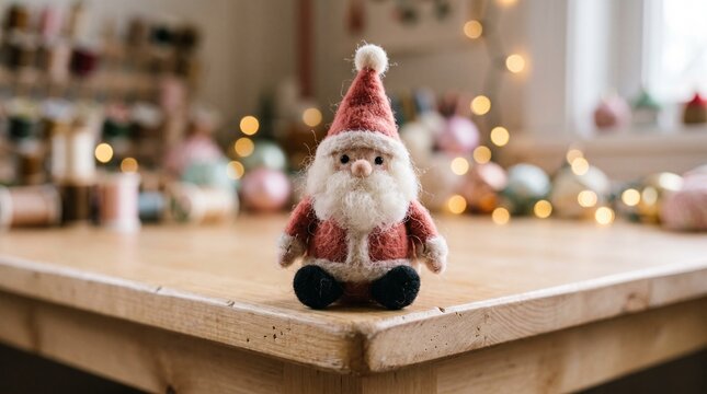 Adorable Needle Felted Santa Claus Figurine for Christmas Holiday Table Decoration