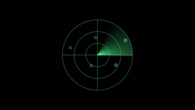 Green radar sweep screen rotating clockwise scanning for targets on dark digital sonar display interface