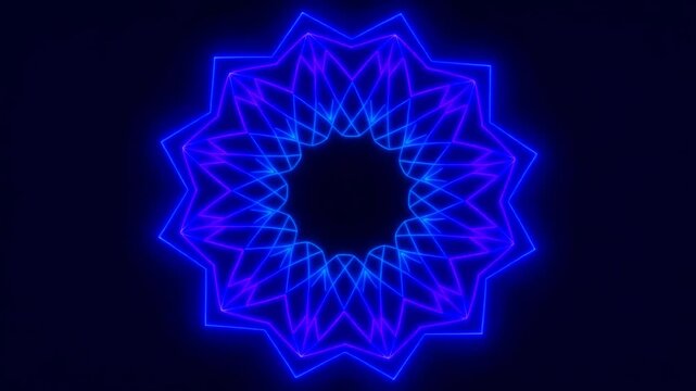 Blue neon geometric mandala patterns glowing on dark background