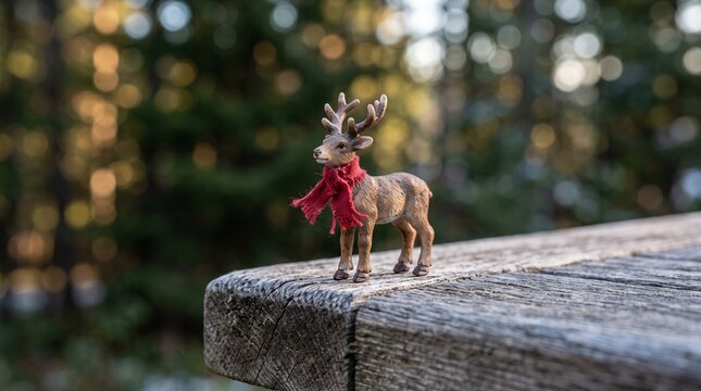 Cute Miniature Reindeer Figurine Wearing A Red Scarf For Christmas Decoration