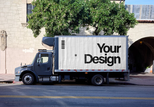 Mockup Of Customizable Box Truck Side Panel, Los Angeles