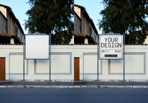 Mockup Of Customizable Square Billboard On Rome Street