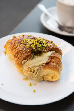 Sicilian pistachio cream filled cornetto