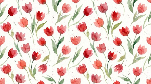 Watercolor tulips pattern vibrant red pink floral design seamless