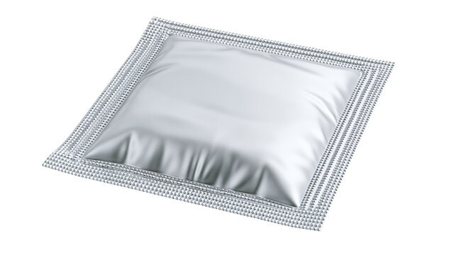 Square silver metallic foil condom wrapper packet