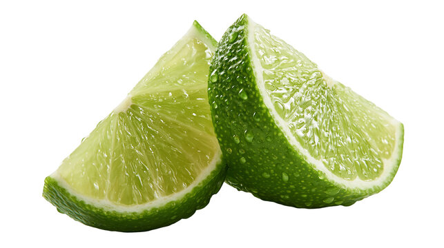 Fresh juicy lime wedges with water droplets