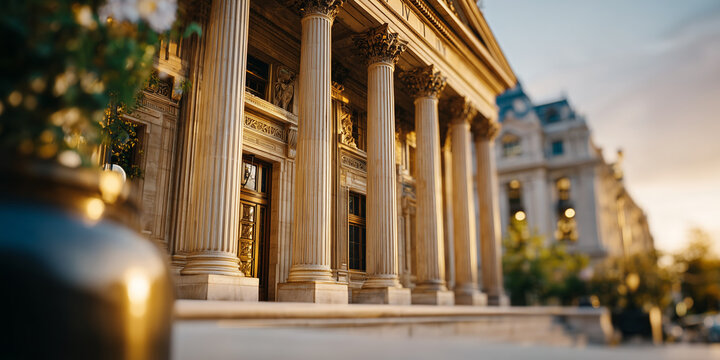 Classical stone building with fluted columns and ornate capitals