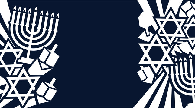 A beautiful dark blue hanukkah background vector illustration featuring traditional menorah symbols and stars of david for holiday greeting cards