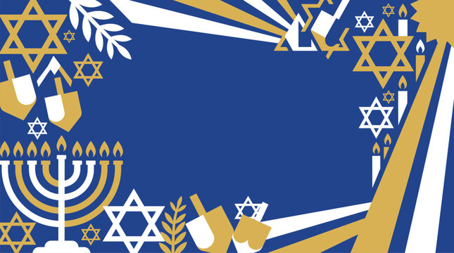 Festive blue and gold hanukkah background vector featuring traditional menorah symbols and star of david patterns for holiday greeting cards