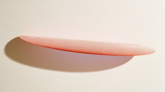 A curved oval shelf with peach contours on wall