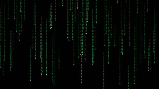 Green Digital Code Rain Falling Katakana Characters Background.
