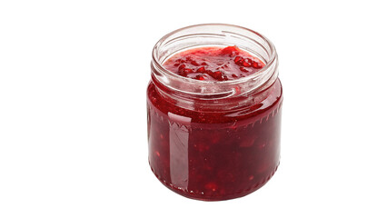 Glass jar filled with delicious red berry jam or sweet fruit marmalade isolated on transparent background. © Jasper