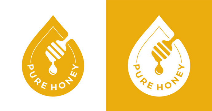 Pure honey logo design. Honey dipper with drop pure honey concept. Vector Illustration