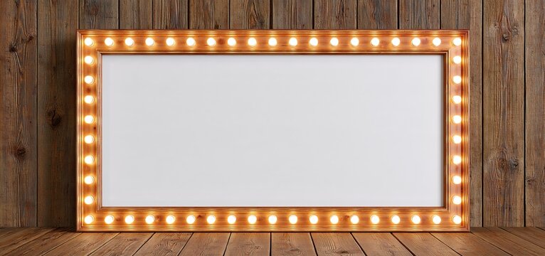 A glowing retro billboard anchors a rustic wooden wall, with warm bulbs forming a welcoming focal point for event promotions.