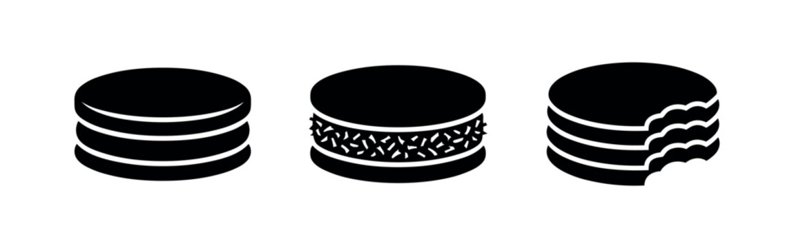 Sandwich Cookie and Macaron Icons with Bitten Version