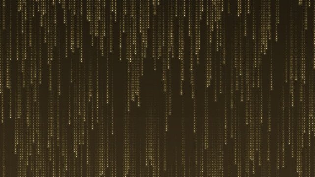 Falling digital code rain glowing streaks seamless loop in rich gold tones
