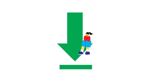 Download Arrow Icon Animation with Cute Character Bouncing on White Background