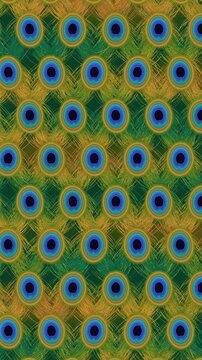 Seamless vertical pattern of shimmering peacock feather eyes