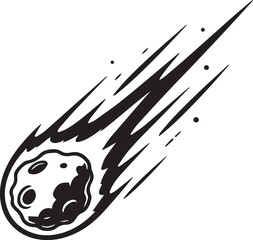 Black and white vector icon of a falling comet with a cratered © Muhammad