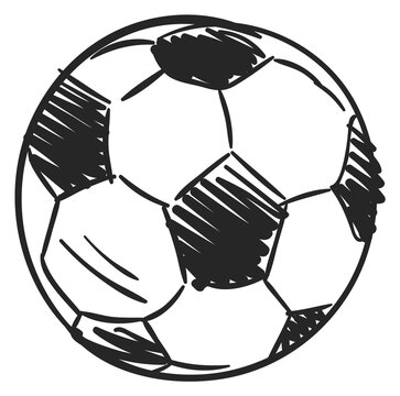 Soccer ball doodle. Football drawing. Goal icon