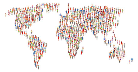 World population infographic. People icons on Earth map © MicroOne