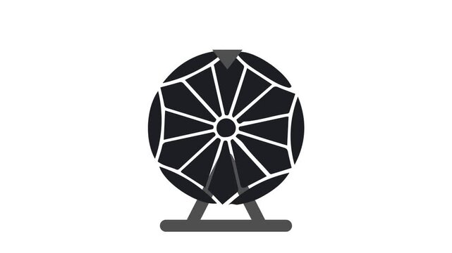 A spinning black prize wheel graphic with angular, crystal-like segmented patterns set against a white background.