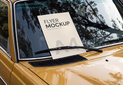 Flyer Mockup on Car Windshield