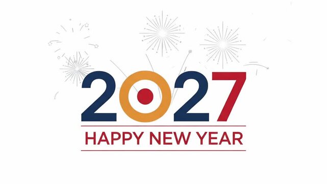 2027 Happy New Year Minimal Typography with Fireworks, Motion Graphic Background
