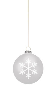Silver Christmas Bauble Ornament With White Snowflake Design Isolated. Ideal for Seasonal Holiday Graphics and Festive Decorations