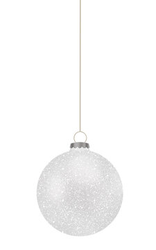 Sparkling Silver Holiday Ornament Hanging On String Isolated. Ideal for Seasonal Holiday Graphics and Festive Decorations