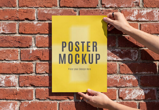 Poster Mockup Held on Brick Wall