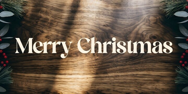 Merry christmas text on wood background.