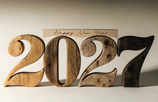 Happy new year wood number 2027 figures.