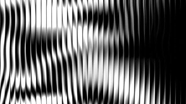 Abstract black and white vertical wave stripes pattern background moving with metallic reflections and smooth fluid motion effects&nbsp;