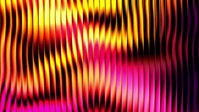 Abstract glowing colorful vertical waves shining continuously with vibrant gradient lighting effects across dynamic futuristic metallic texture surfaces