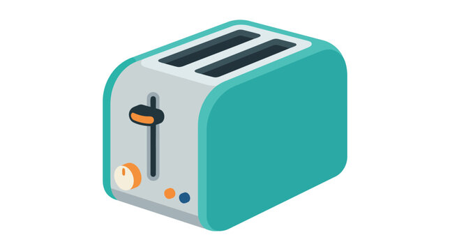 Turquoise toaster with lever and control knob on a white background