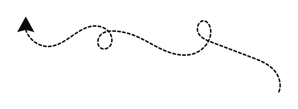 Dashed Curved Arrows. Directional pointer and flow symbols. Stippled line and arch arrow design. Curved dash arrow and movement icon. vector  illustration.