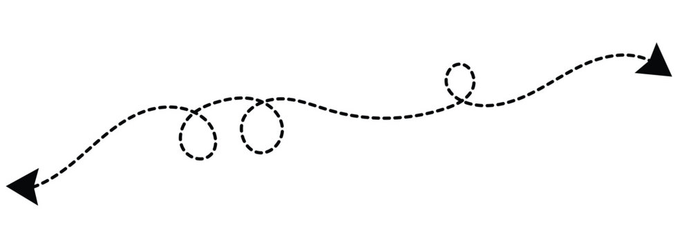 Dashed Curved Arrows. Directional pointer and flow symbols. Stippled line and arch arrow design. Curved dash arrow and movement icon. vector  illustration.