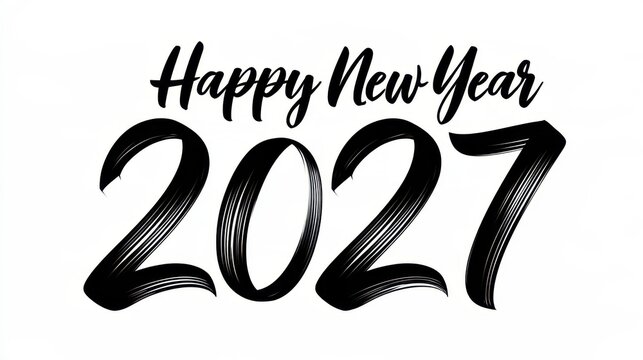 Happy New Year 2027 Greeting Card and Sticker Design in Black and White Color.