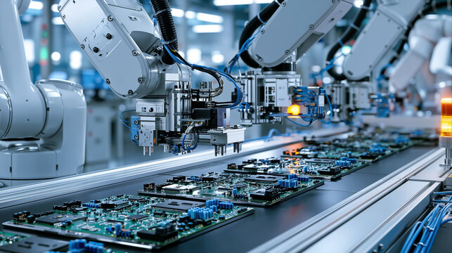 Technological convergence transforming modern manufacturing through automated assembly line producing sophisticated circuit boards