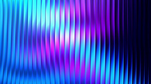 Blue and purple metallic vertical waves shimmering with vibrant neon light reflections creating modern abstract futuristic background patterns