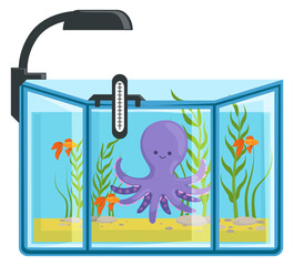 Cute octopus in fish tank. Cartoon aquarium icon © ONYXprj