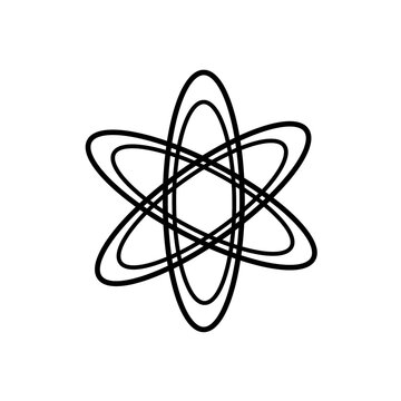 Atomic or Elliptical Orbit Icon with Overlapping Paths. Dynamic geometric line art illustrating cosmic movement or atomic structure. Black line work on white isolated background