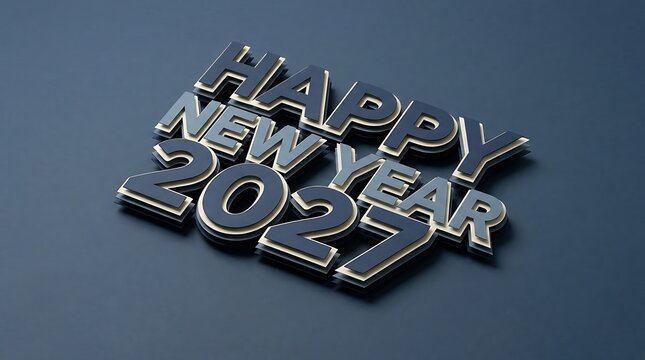 Happy New Year 2027 3D Layered Typography on Dark Blue Background for Professional Celebration Banner Background