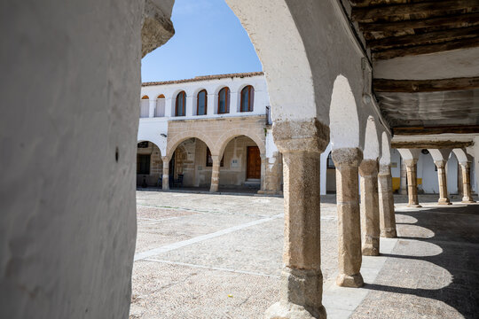 Monumental and porticoed Plaza Mayor declared a National Monument of Garrovillas in the province of C&aacute;ceres, Spain