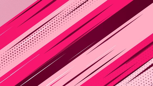Dynamic pink comic speed lines background with diagonal stripes and halftone dot patterns for modern pop art design