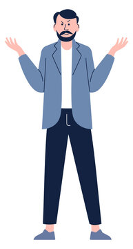 Irritated discontent grumpy character. Negative emotion expression