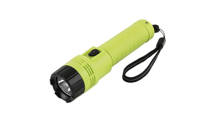 A bright yellow pocket flashlight handheld torch isolated on a transparent background